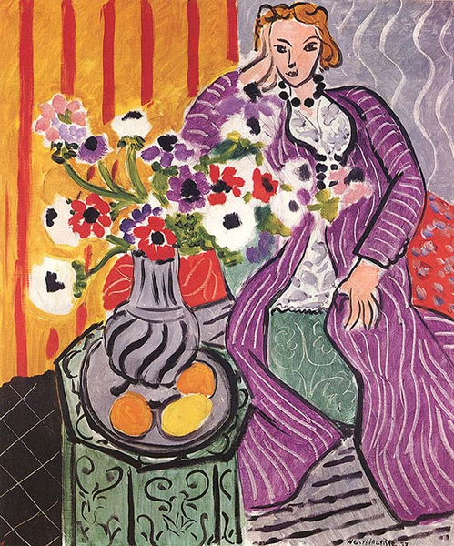 马蒂斯，《紫色长袍与银莲花》，1937年